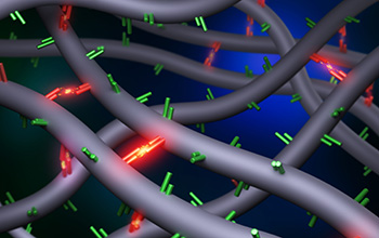 3D rendering showing how a class of materials called associated polymers function at the molecular level